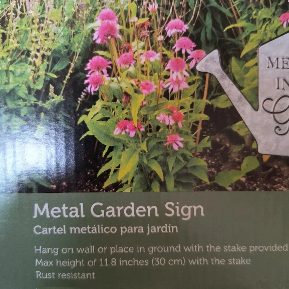 Shiny pink watering can wall sign Meet Me in the Garden home decor